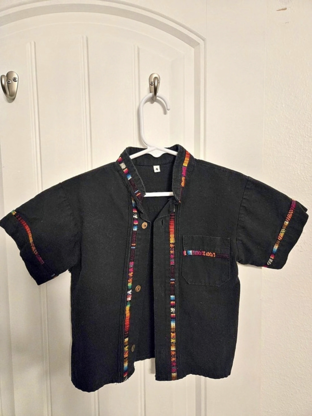 Toddler 4T Black Guatemalan Style Woven Trim Button-Up Shirt